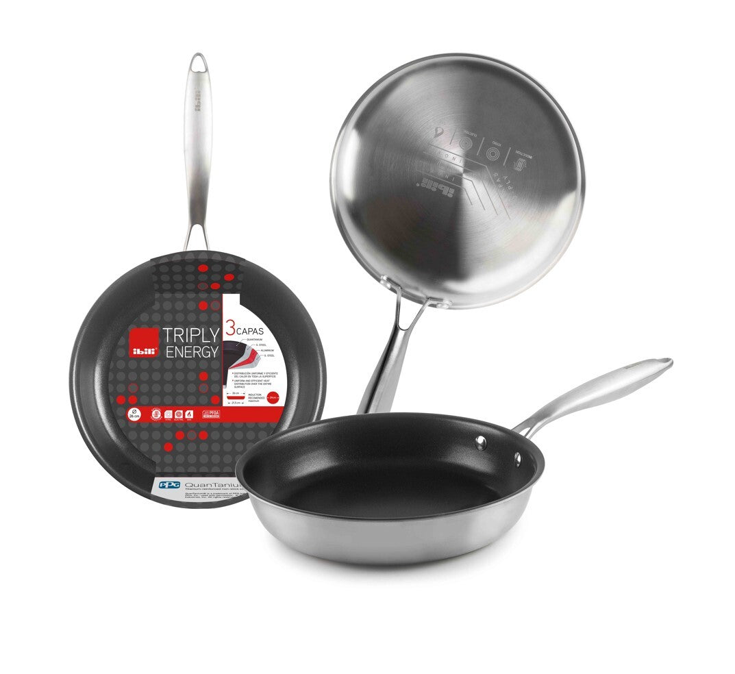 652818 SARTEN ACERO INOX + ALUMINIO  Ø18cm MANGO REMACHADO TRIPLY IBILI