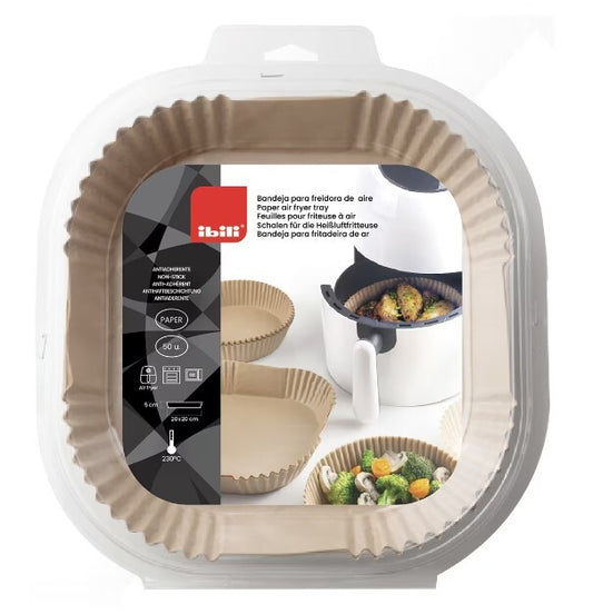 688520 50ud BANDEJA DESECHABLE CUADRADA PARA FREIDORA DE AIRE 20x20x4,5cm IBILI
