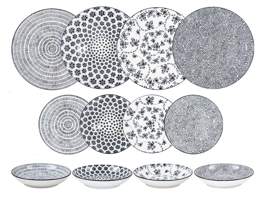 691701 SET 12 PIEZAS VAJILLA ARMONIA NEGRO IBILI