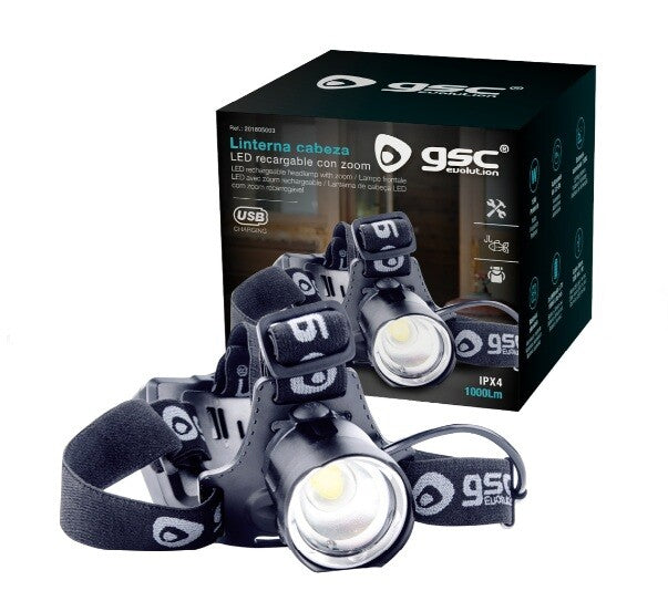 201805003 LINTERNA DE CABEZA LED CON ZOOM 10W 1000lm RECARGABLE GSC