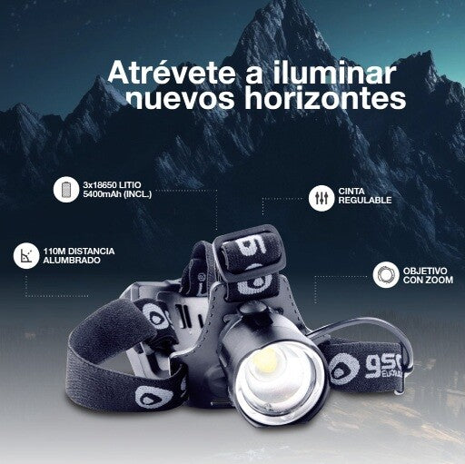 201805003 LINTERNA DE CABEZA LED CON ZOOM 10W 1000lm RECARGABLE GSC