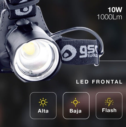 201805003 LINTERNA DE CABEZA LED CON ZOOM 10W 1000lm RECARGABLE GSC