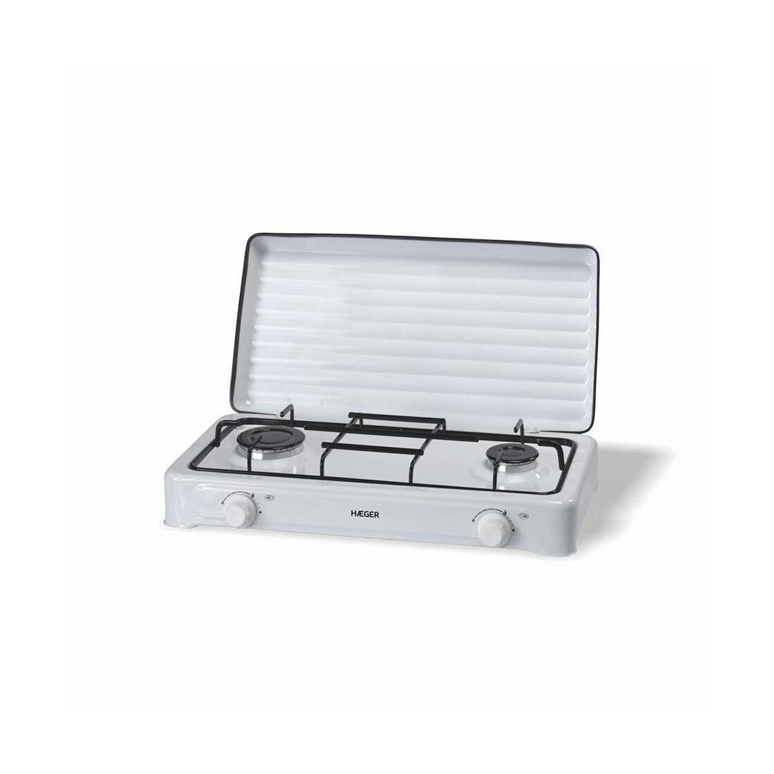 GC-02E.022A COCINA A GAS ESMALTADA CON TAPA 2 FUEGOS DOUBLE FIRE HAEGER