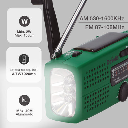 405010006 RADIO PORTATIL CON LINTERNA LED DINAMO RECARGABLE Y POWERBANK DOVELIS