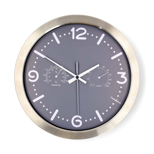 CLWA5226SS RELOJ DE PARED CON TERMOMETRO E HIGROMETRO ø30cm GRIS METAL NEDIS