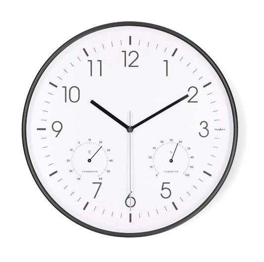 CLWA4226BK RELOJ DE PARED CON TERMOMETRO E HIGROMETRO ø30cm NEGRO NEDIS