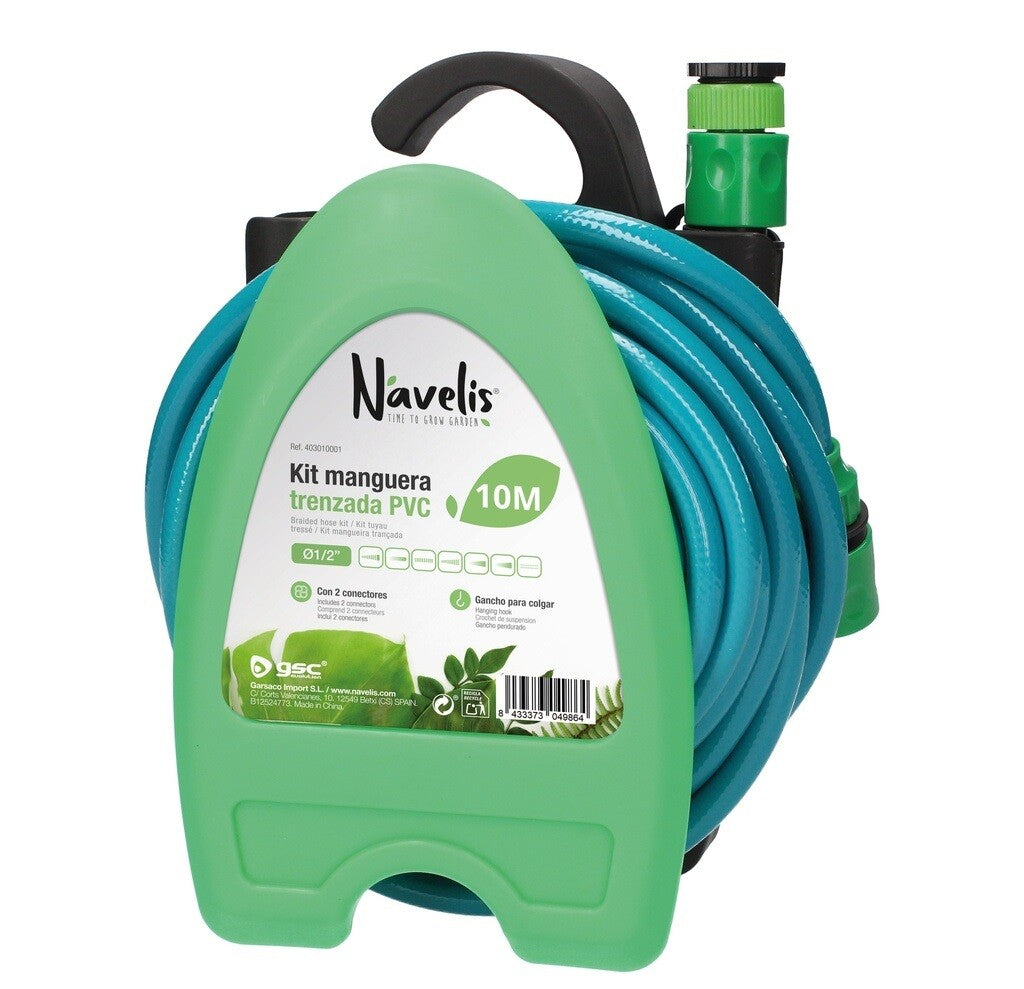 403010001 KIT 10m MANGUERA TRENZADA 1/2´ + PISTOLA + SOPORTE PARED NAVELIS