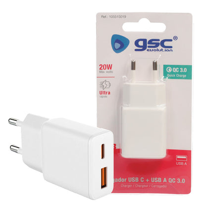 105515019 CARGADOR ULTRAFINO USB C+A 20W CARGA RAPIDA UNIVERSAL GSC