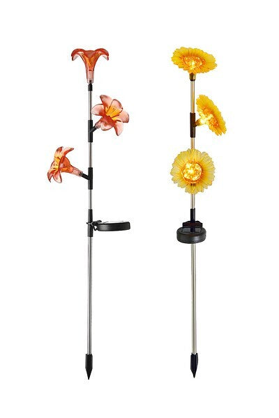 Estaca Solar 3 Flores LED Decorativo Lirios y Girasoles 8h Galix