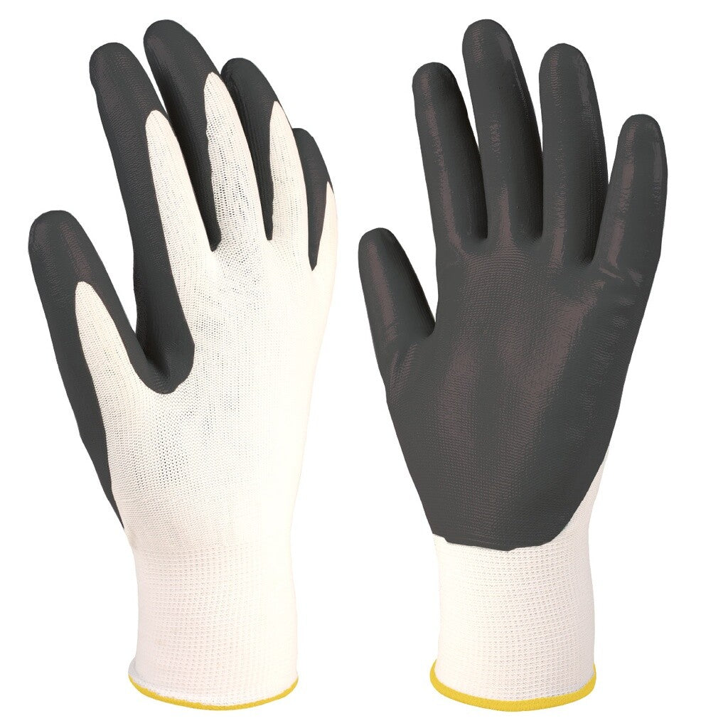 502070030 GUANTES PROTECCION POLIESTER Y NITRILO BLANCO/GRIS TALLA 11 HANTUMS