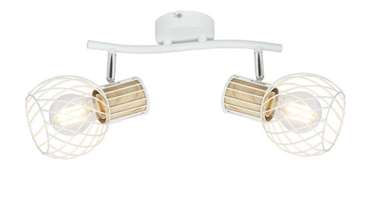 54012-2  REGLETA METAL BLANCO Y COLOR MADERA  2XE27 40W LUISE GLOBO