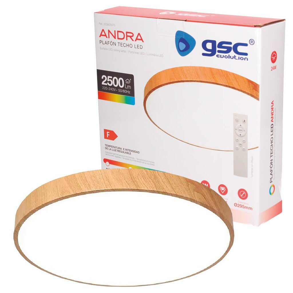 203605073 PLAFON TECHO REDONDO LED ANDRA 24W CCT REGULABLE MADERA GSC