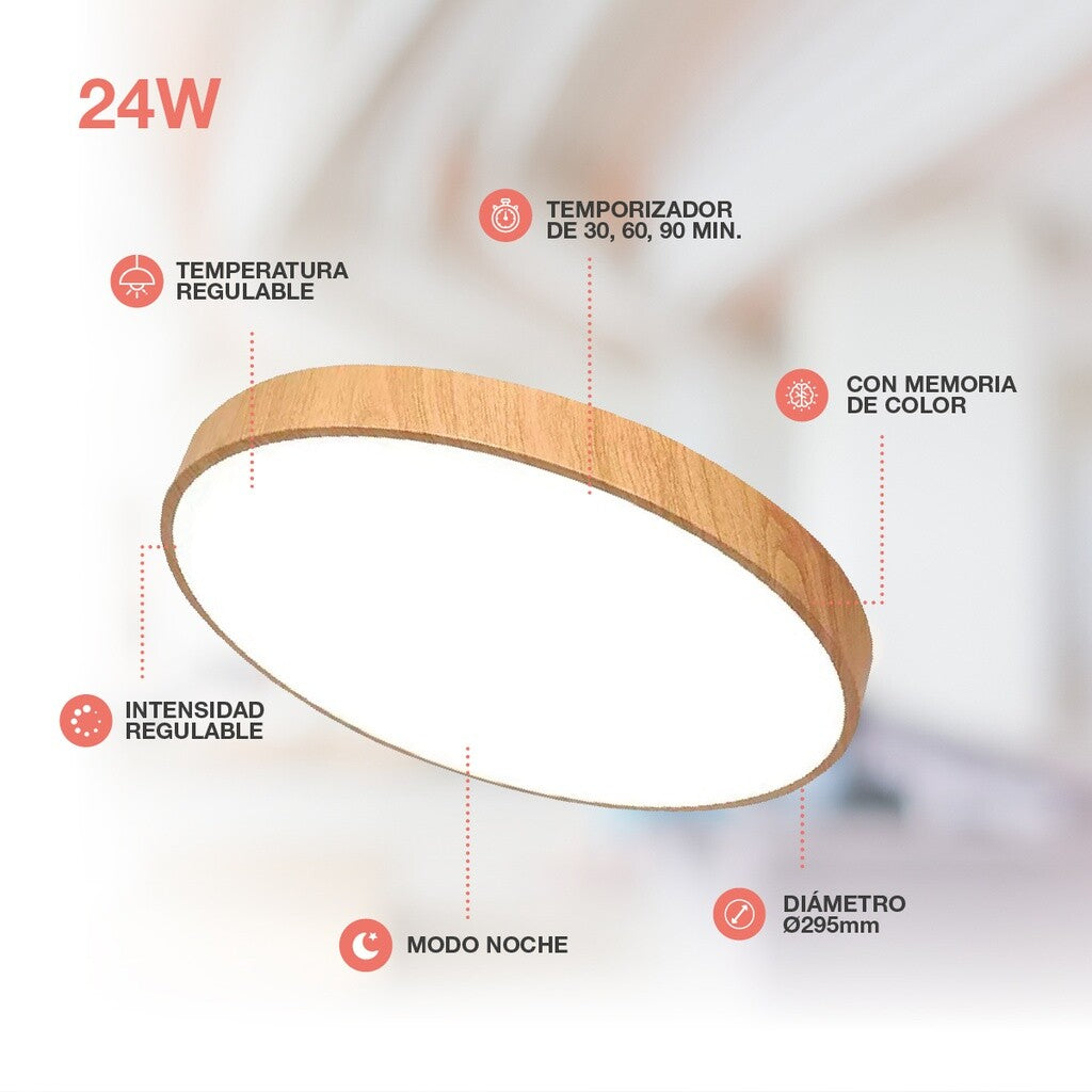 203605073 PLAFON TECHO REDONDO LED ANDRA 24W CCT REGULABLE MADERA GSC