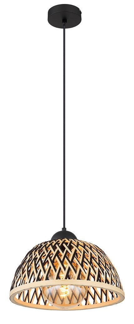 15767H LAMPARA COLGANTE 1xE27 LED 15W 230V Ø300mm BAMBU NATURAL NEGRO COLLY GLOBO