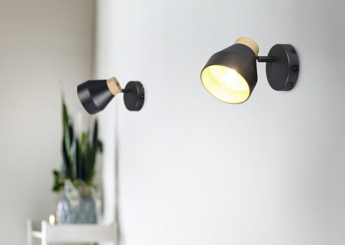 R81921732 FOCO TECHO/PARED 1xE14 VALENTIN NEGRO TRIO