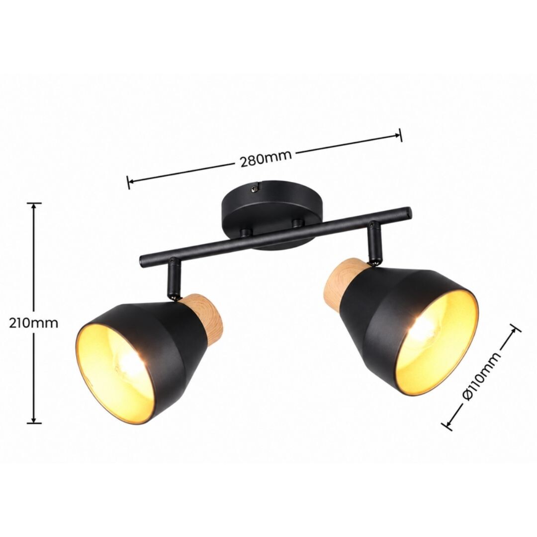R81922032 FOCO TECHO/PARED 2xE14 VALENTIN NEGRO TRIO