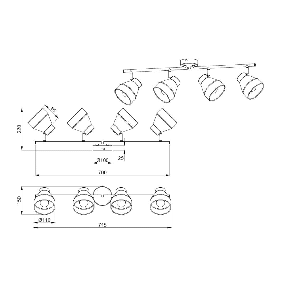 R81924031 FOCO TECHO/PARED 4xE14 VALENTIN BLANCO TRIO