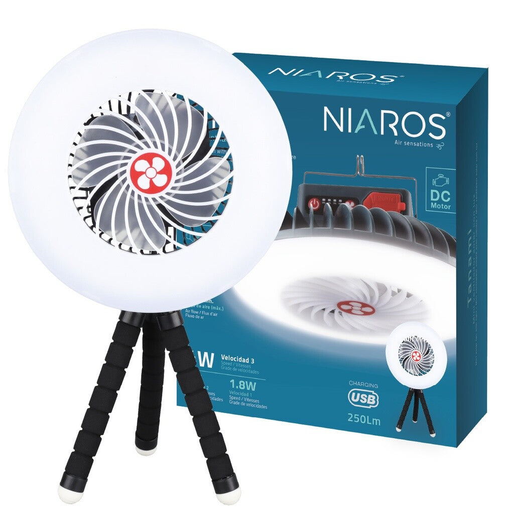 300040005 MINI VENTILADOR SOLAR CON LUZ Y TRIPODE FLEXIBLE TANAMI NIAROS