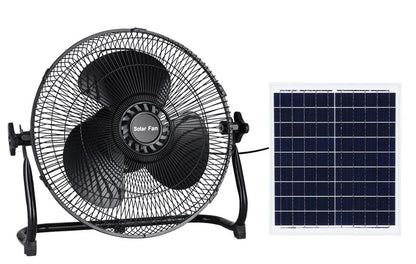 Ventilador Solar Recargable de Suelo 15W 3 Velocidades Puerto USB Panel Solar o Carga Eléctrica F-Bright
