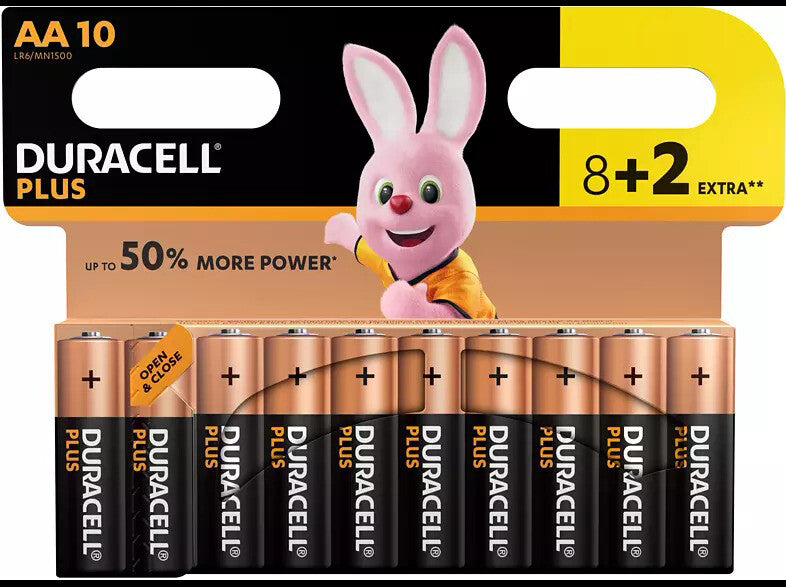 10 x PILA ALCALINA LR06 AA DURACELL PLUS POWER 50%