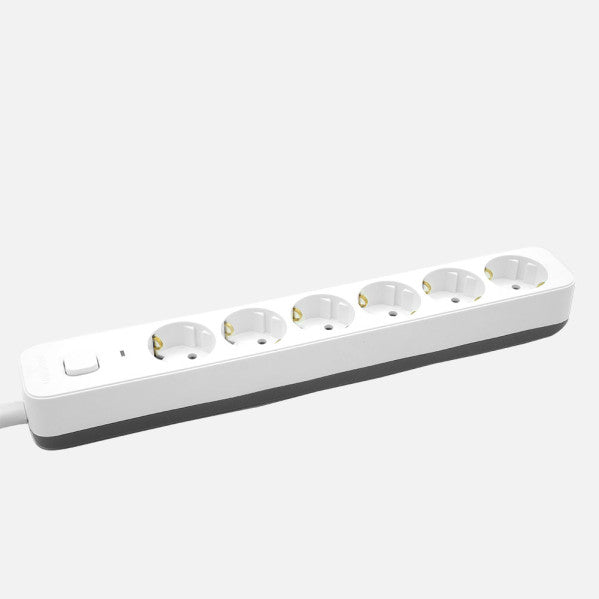 Alargadera Dalton C/cable 3m 3gx1,5mm Blanco/gris 6enchufes+interruptor,prtotecc.para Niños, Indicador Luminoso 4x5x33cm