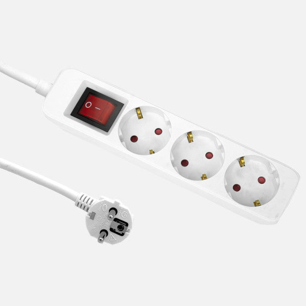 Alargadera Florey Cable 3m 3gx1,5mm2, 3enchufes+interruptor Blanca Protecc.para Niños 4x4x19cm