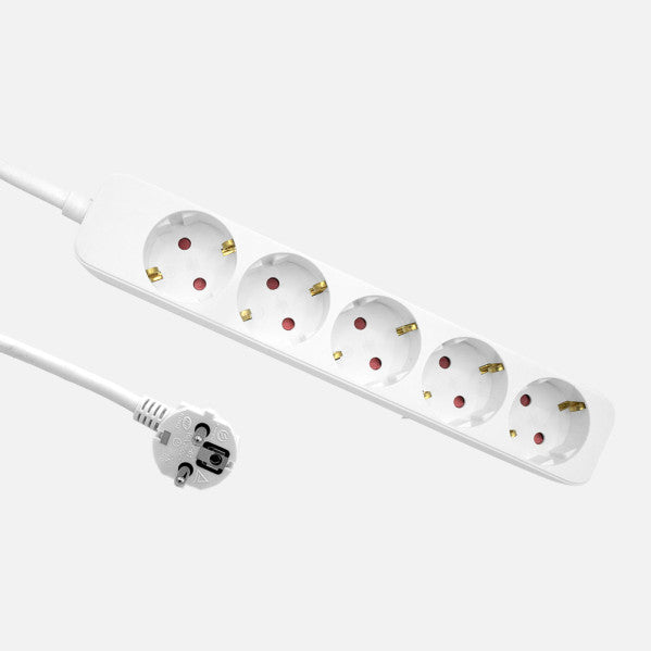 Alargadera Florey Cable 3m 3gx1,5mm2,  5enchufes Blanco 4x4x25cm