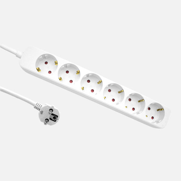 Alargadera Florey Cable 3m 3gx1,5mm2, 6enchufes Blanco 4x4x29cm