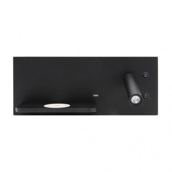 Aplique 2+8w 4000k Velazquez Dcho Negro Usb+qi  130lm Doble Encendido 14x35x14 Cm