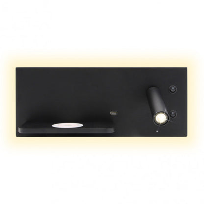 Aplique 2+8w 4000k Velazquez Dcho Negro Usb+qi  130lm Doble Encendido 14x35x14 Cm