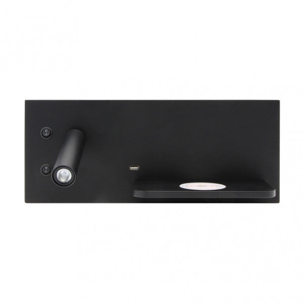Aplique 2+8w 4000k Velazquez Izqdo Negro Usb+qi  130lm Doble Encendido 14x35x14 Cm