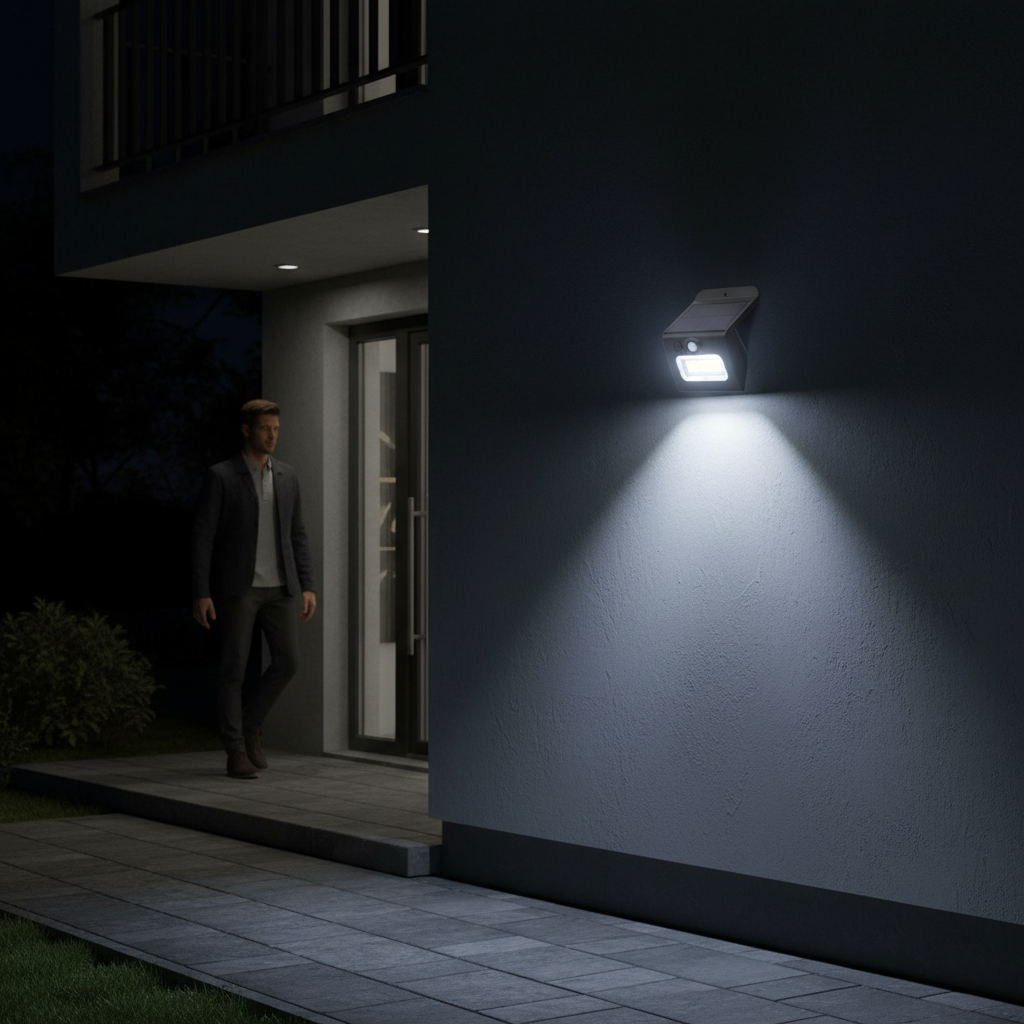 Aplique Solar LED Egoda Negro 3W CCT 3000K-4000K-6500K Sensor Movimiento y Crepuscular GSC