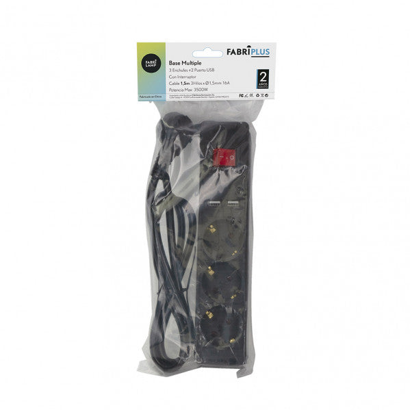 Base Multiple 3 Enc+2 Usb E Interruptor 3500w Cable 1,5m 3gx1,5mm De Cobre