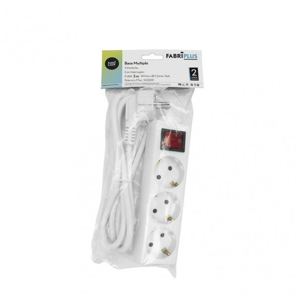 Base Multiple 3 Enchufes E Interruptor Cable 3m 3gx1,5mm De Cobre 3500w Max