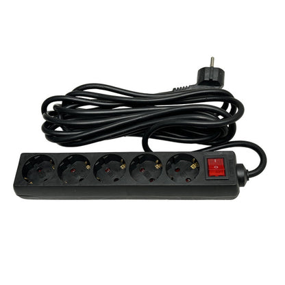 Base Multiple Negro 5 Enchuf. E Interrup.cable 5m  3gx1,5mm De Cobre 3500w Max