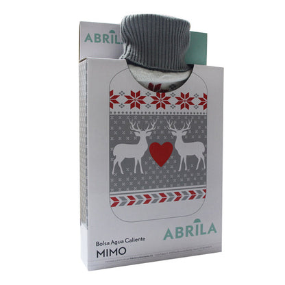 Bolsa Agua Caliente Mimo 1,7l Forro Gris/rojo Renos 20x32x4 Cm Flexible Y Agradable Al Tacto