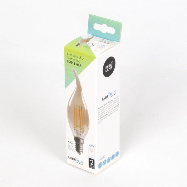 Bombilla Filamento Bohemia 12,3x3,5d 4w Regulable  E14 330lm Ambar 2700k
