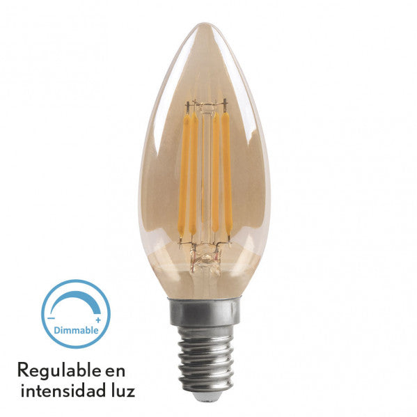 Bombilla Filamento Vela 10x3,5d 4w Regulable E14  330lm Ambar 2700k