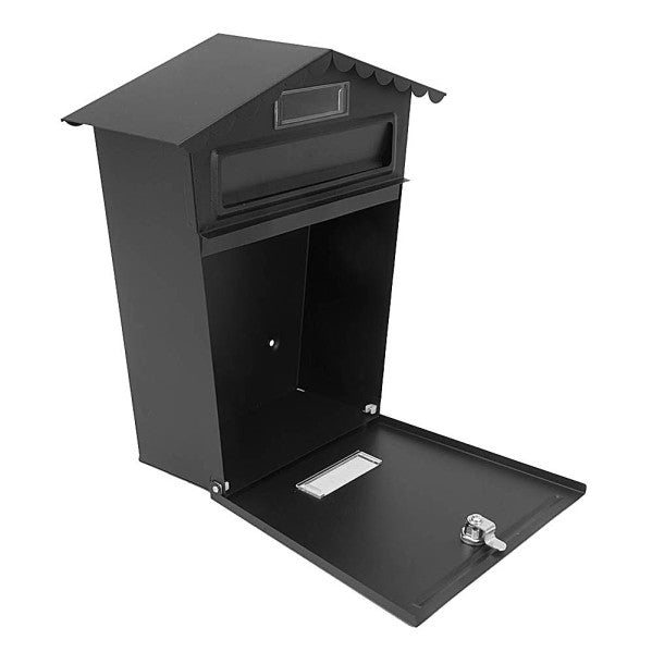 Buzon De Correo Frida Acero Galvanizado Negro 36x32x10 Cm Tejado Antilluvia, Ventana Visualizacion