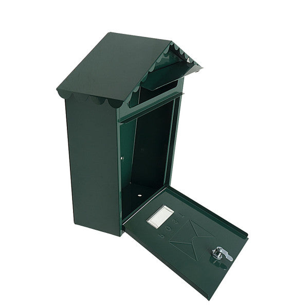 Buzon De Correo Olena Acero Galvanizado Verde 37x36x13,5 Cm Tejado Antilluvia, Cerradura Cilindrica
