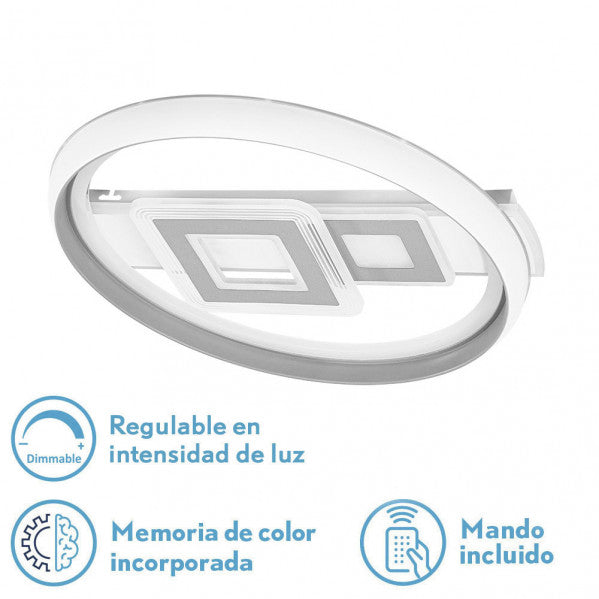 Ceiling light 80w Sucre 3000-4000-6500k White/grey 7x51x51 Cm Dimmable, remote control and memory