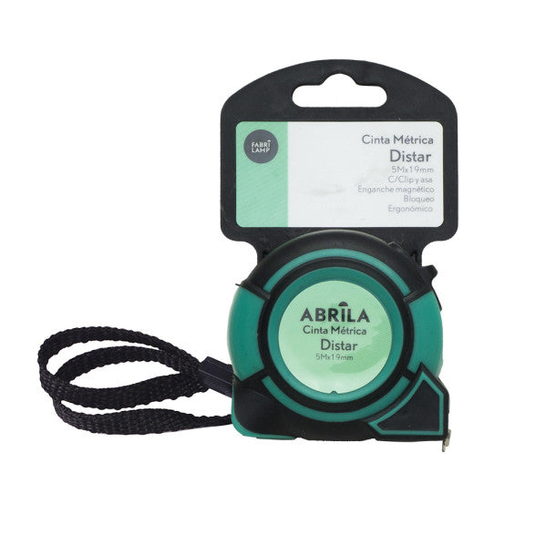 Cinta Metrica Distar 5mx19mm Negro/verde C/bloqueo ,enganche Magnetico,clip Y Asa Ergonomic