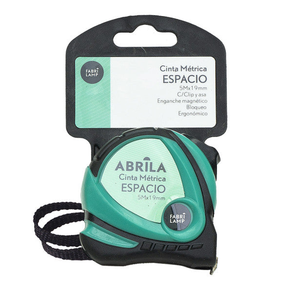 Cinta Metrica Espacio 5mx19mm Negro/verde Clip,asa Enganche Magnetico,bloqueo Y Ergonomico
