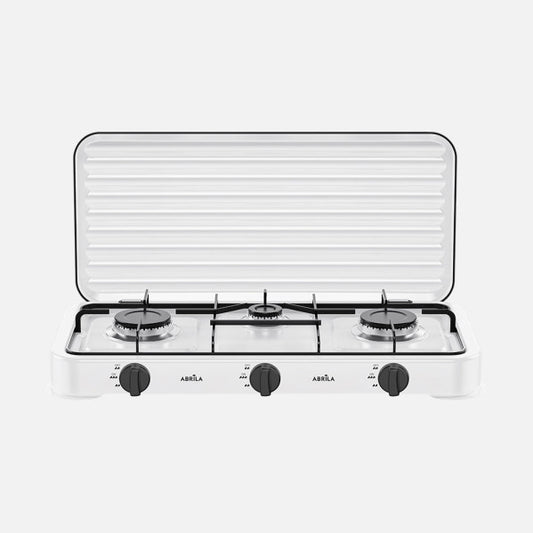 Cocina A Gas Butano Foster Blanca 5400w 3quemador Exterior,tapa Protecc.reg.int.5,5x58x28cm