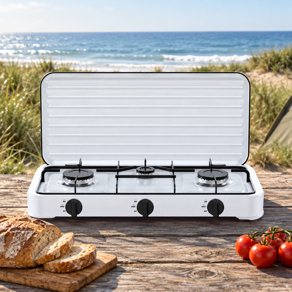 Cocina de gas en un camping costero