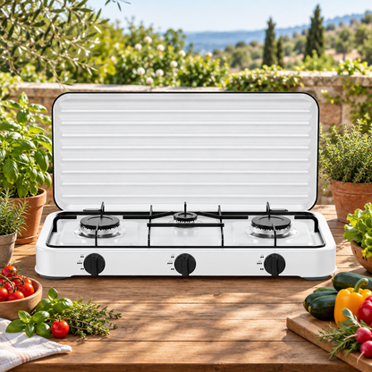 Cocina de gas en una terraza ajardinada