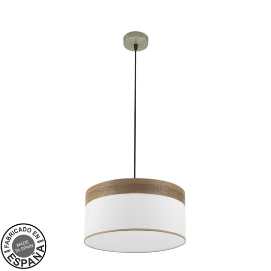 Colgante Cloe 1xe27 Cuero/blanca-madera Oscura Regx40x40 cm