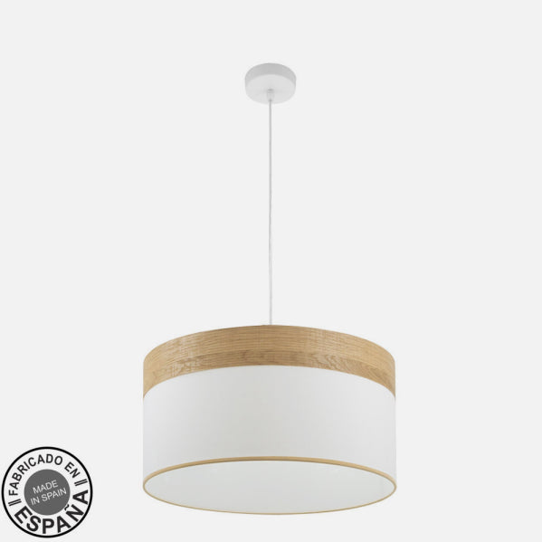 Colgante Cloe 2xE27 Blanco/blanca-madera Clara Regx50x50 cm