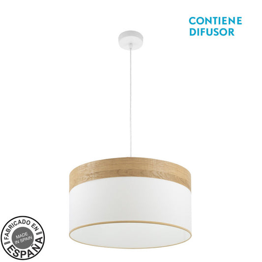 Colgante Cloe 2xE27 Blanco/blanca-madera Clara Regx50x50 cm