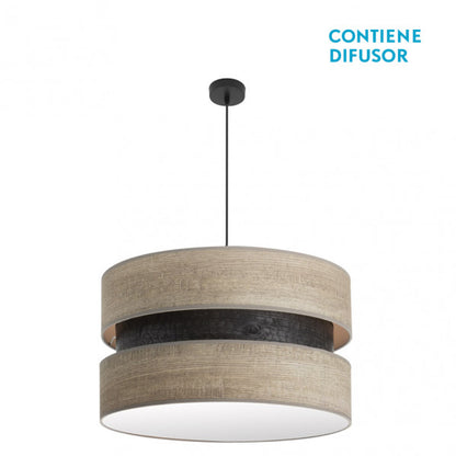 Colgante Colet 3xe27 Negro/madera Gris Regx60x60 Cm